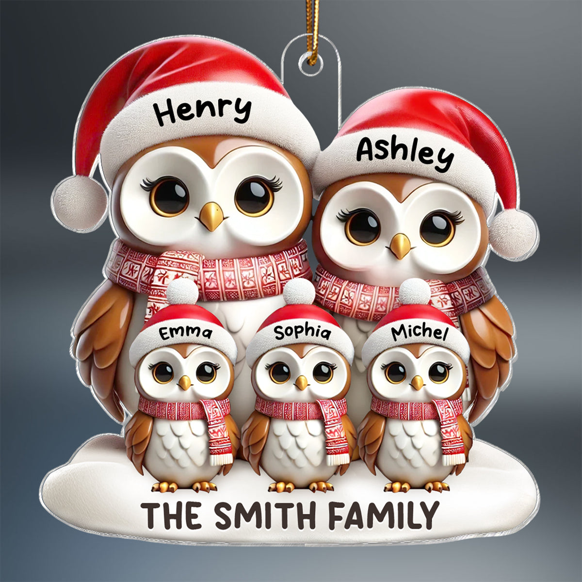3D Effect Owl Family Christmas Personalized Acrylic Ornament
