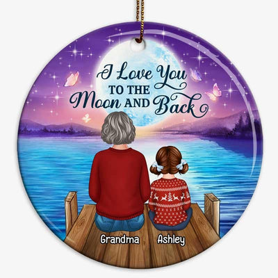 Moon Night Grandma Grandkids On Bridge Personalized Circle Ornament