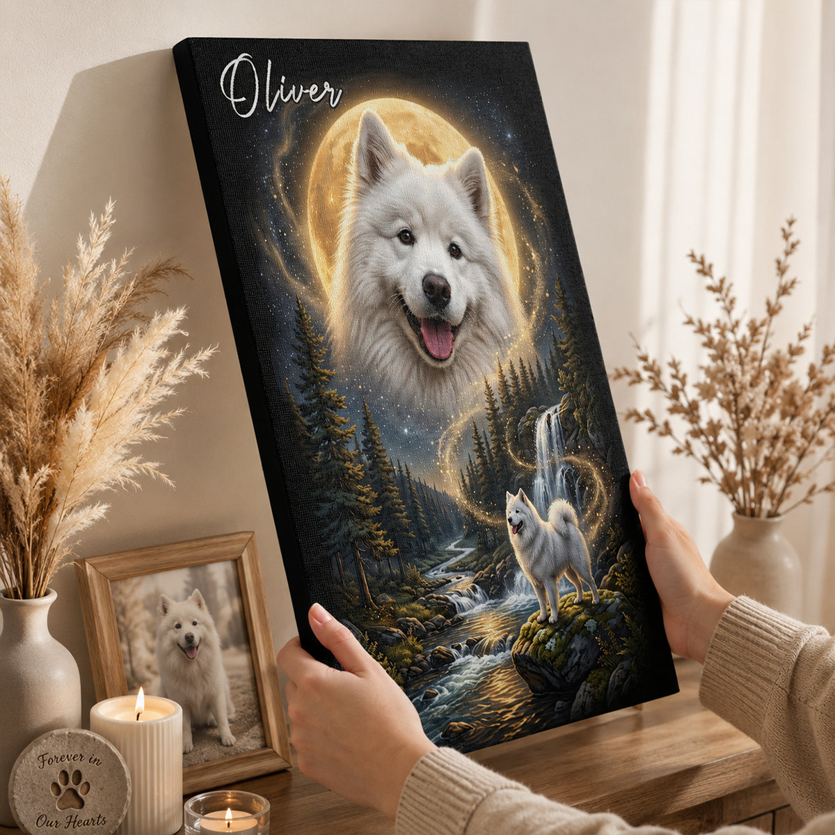 Dog Howling to the Moon - Personalized Canvas - Gift for Dog, Cat Lovers, Pet Memorial Gift