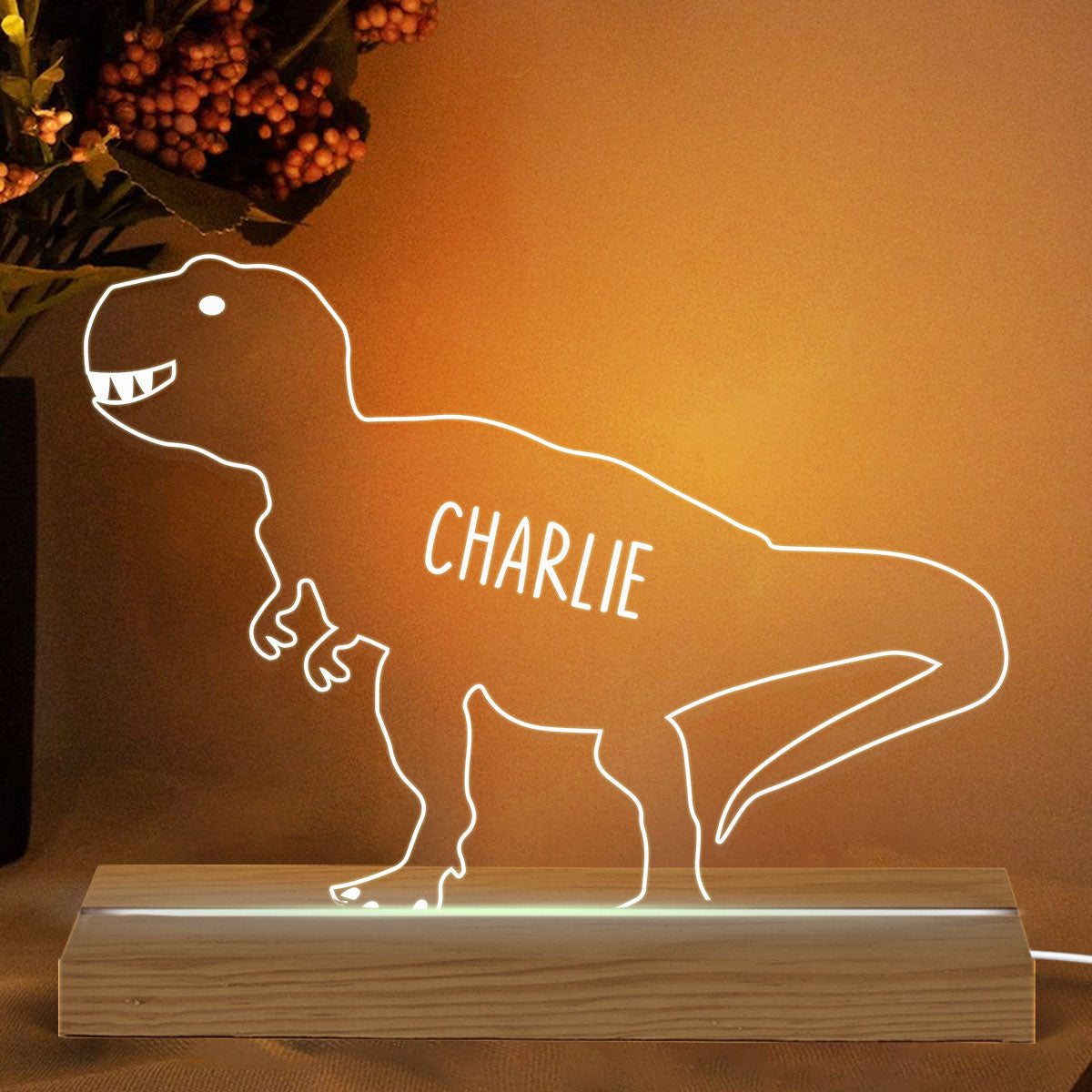 Dinosaur Kids Names Gift For Kids Grandkids Personalized Custom Shape Acrylic Plaque LED Night Light