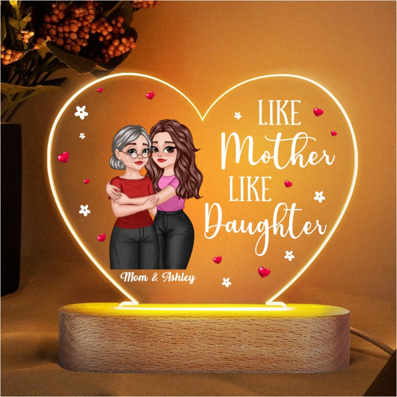 Hugging Cartoon Mother Daughter Bond Can‘t Be Broken Personalized Acrylic Heart Plaque With LED Night Light