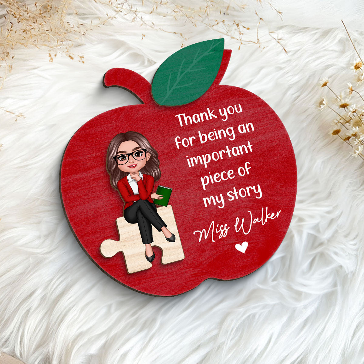 Thank You Teacher Important Piece Personalized 2-Layer Wooden Plaque