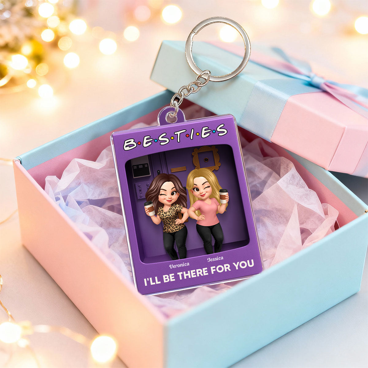 Besties Forever Best Friends Purple Toy Box Style - Personalized Acrylic Keychain - Friendship Gift For Besties