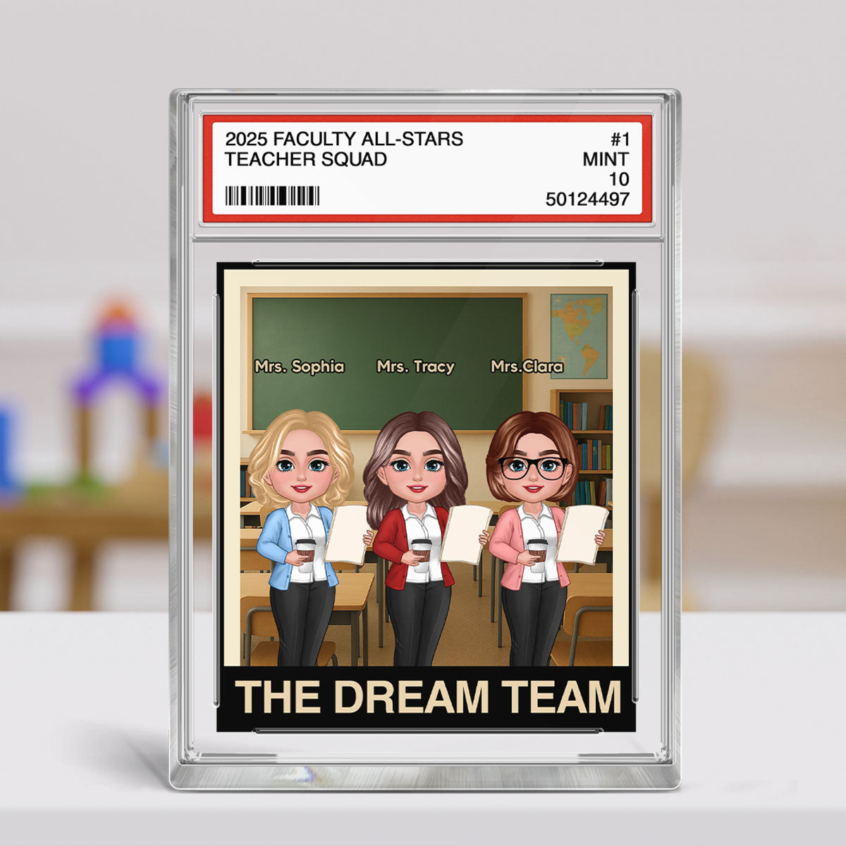 Teacher Dream Team Trading Card Style Personalized Rectangle Acrylic Block Plaque