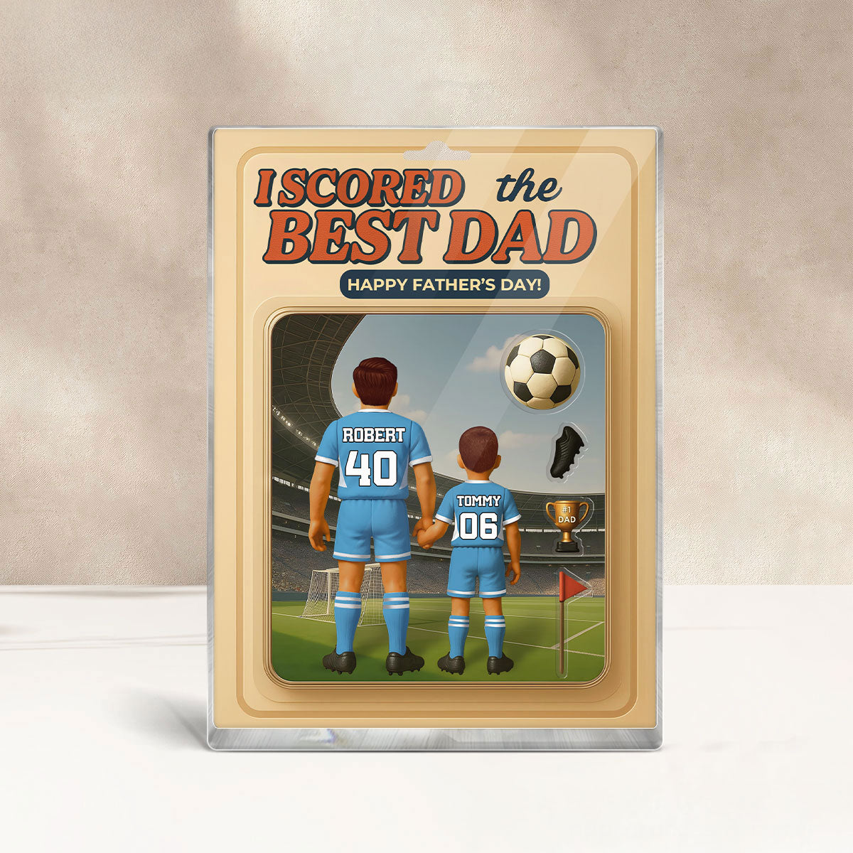 I Scored the Best Dad Football Custom Action Figure Personalized Acrylic Block Plaque, Father's Day Gift for Dad, Gift for Husband