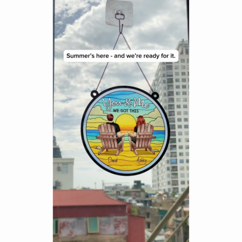 Summer Couple Beach Landscape Personalized Acrylic Suncatcher
