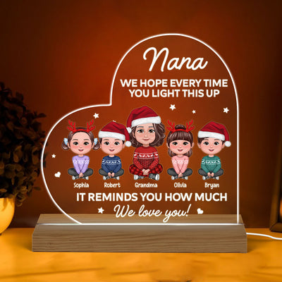 Light This Up Grandma Grandkids Crossed Legs Christmas Gift For Grandma Personalized Heart Acrylic Plaque With LED Night Light