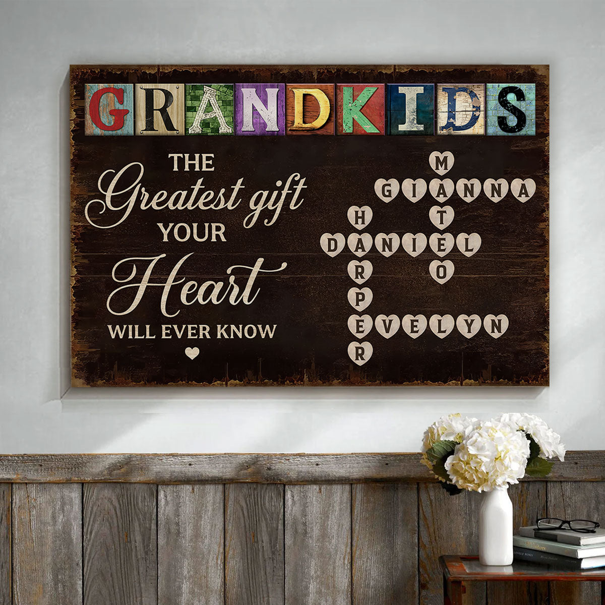 Grandma To Us You Are The World Crossword Puzzle Art Personalized Wrapped Canvas