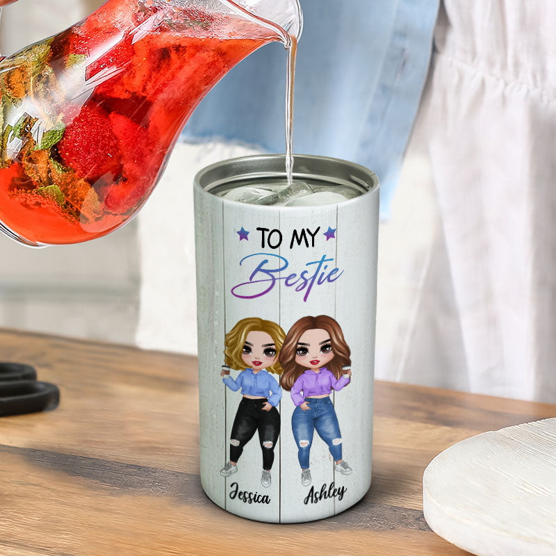 Standing Doll Hoodie Besties To My Bestie Personalized 4 In 1 Can Cooler