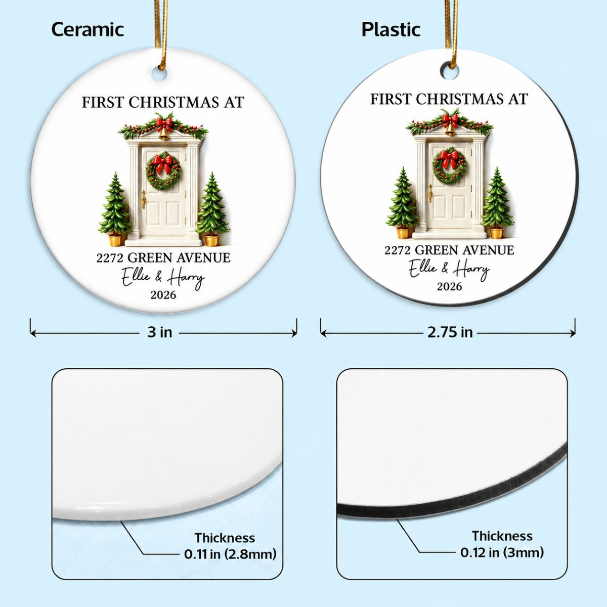First Christmas New Home 3D Effect - Personalized Ceramic Ornament - New Home Decor