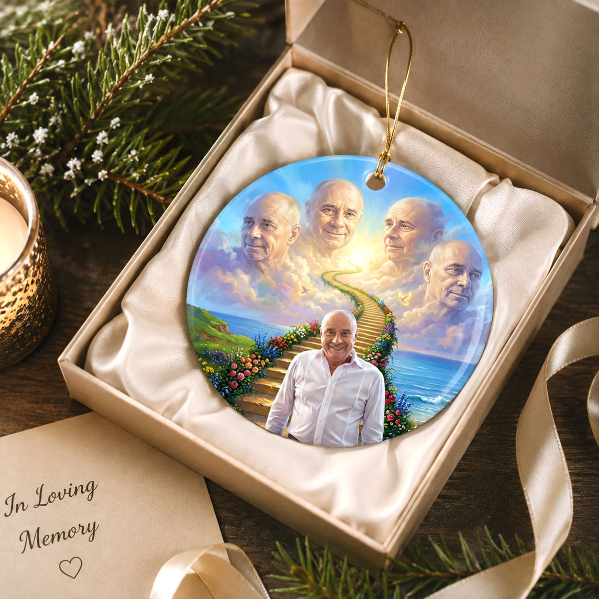 Stairway To Heaven Memorial - Personalized Ceramic Ornament - Memorial Gift, Sympathy Gift, Christmas Keepsake