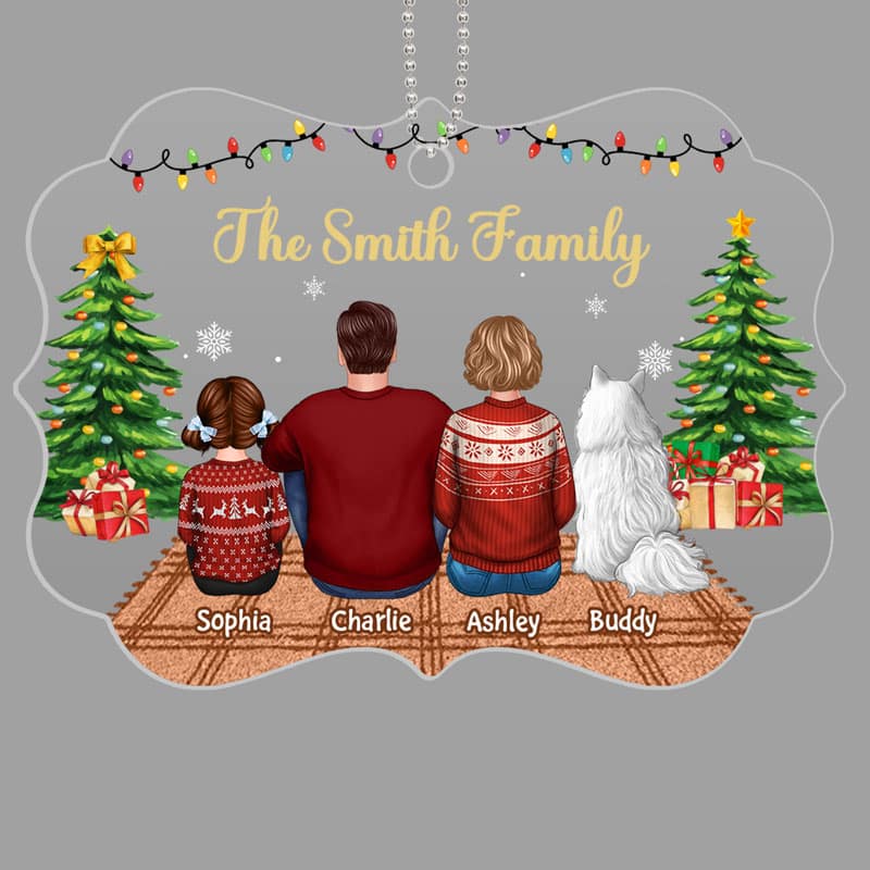 Family Dad Mom Kids Dogs Cats In House Christmas Personalized Acrylic Ornament