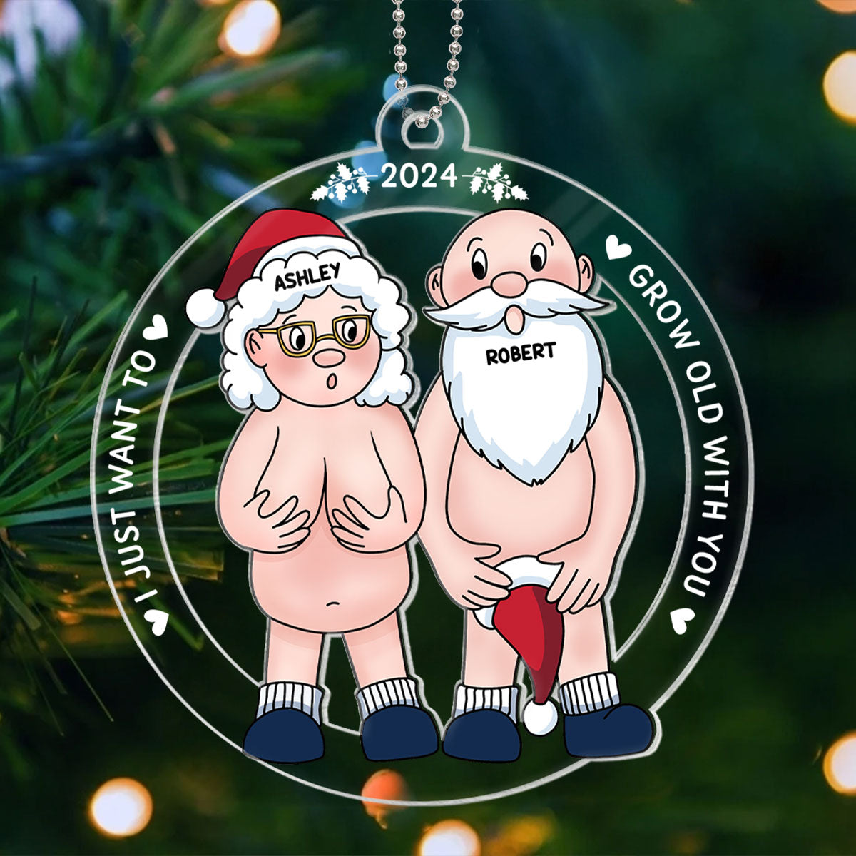 Funny Old Couple Personalized Circle Acrylic Ornament Christmas Gift for Him for Her