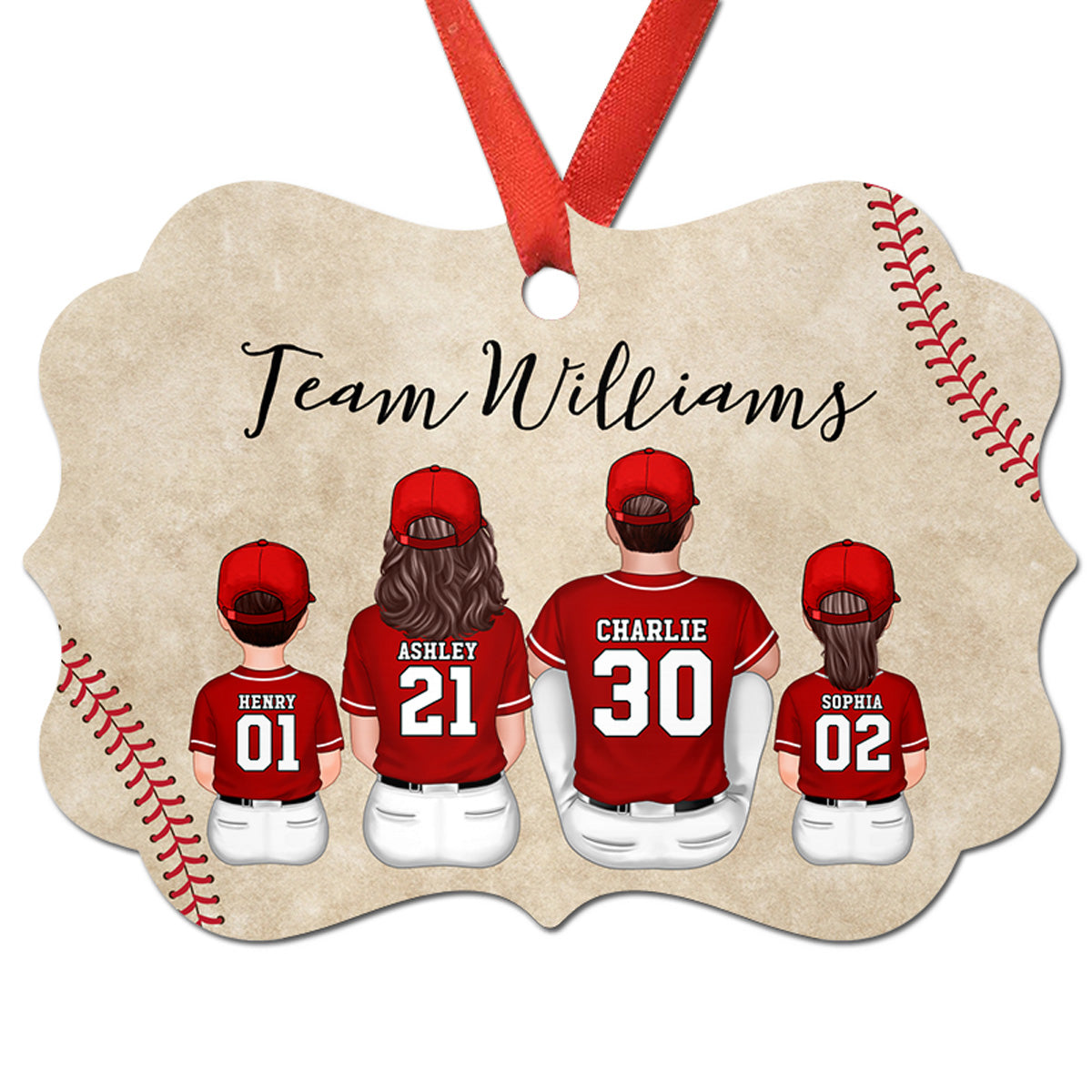 Baseball Family Team Sitting Personalized Aluminum Ornament, Christmas Decoration