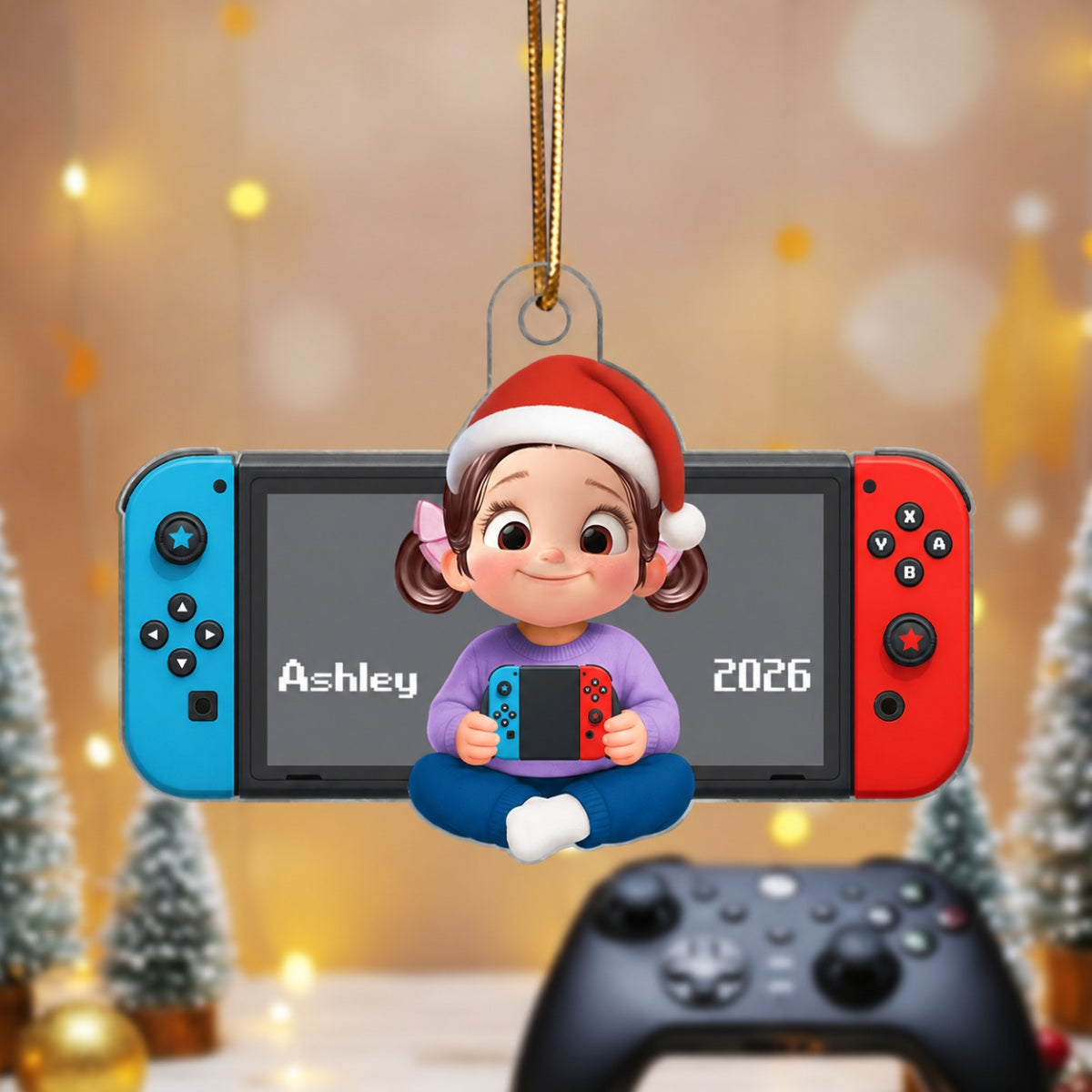 Personalized Gamer 3D Effect Ornament for Boys Girls, Christmas Gift for Kids