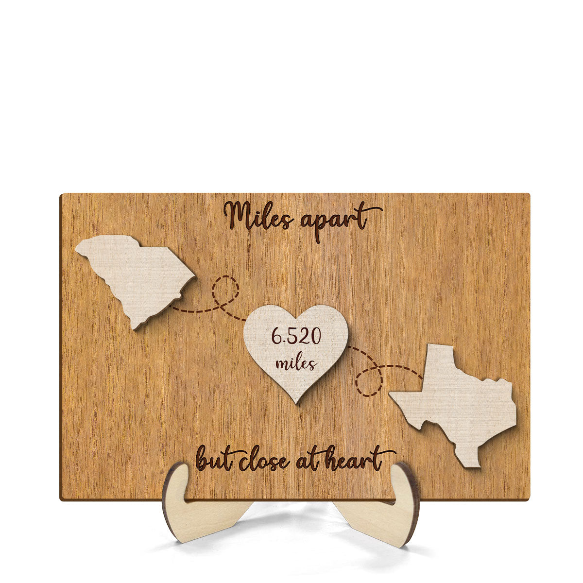 Miles Apart But Close At Heart, Long Distance Family Friends Siblings Sisters Besties Personalized 2-Layer Wooden Plaque, Togetherness Gift