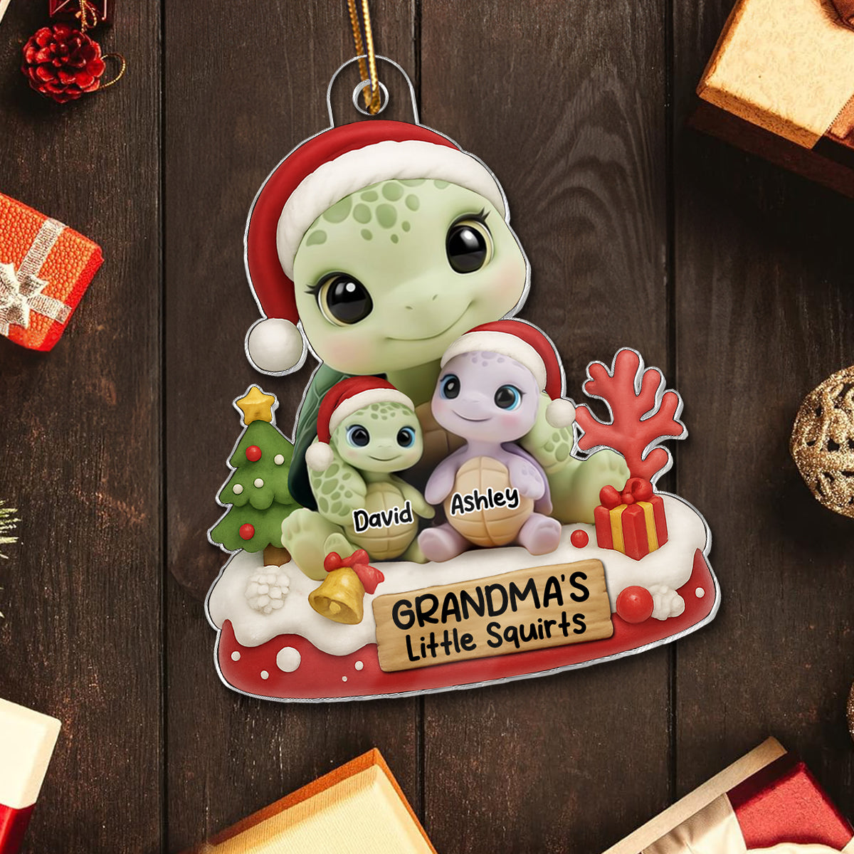 Grandma's Little Squirt Turtle Personalized Acrylic Ornament, Christmas Gift for Grandma