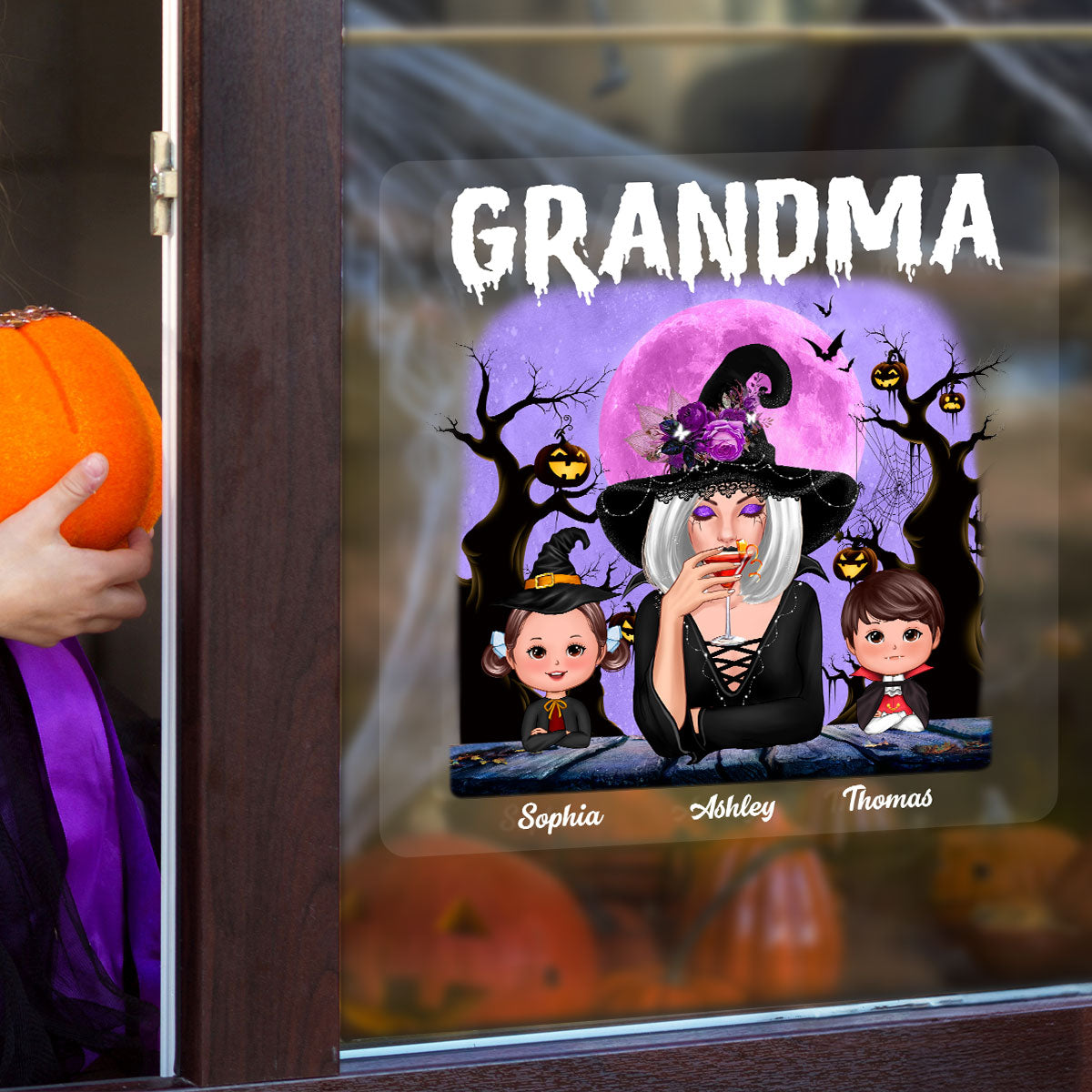 Purple Moon Tree Halloween Grandma Personalized Decal, Halloween Decor