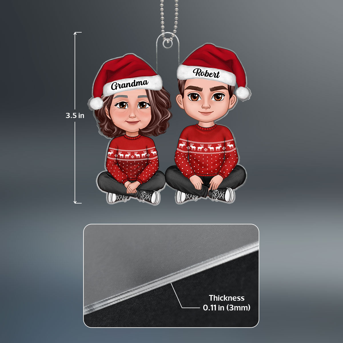 Adult Grandson Sitting With Grandmother Christmas Personalized Acrylic Ornament