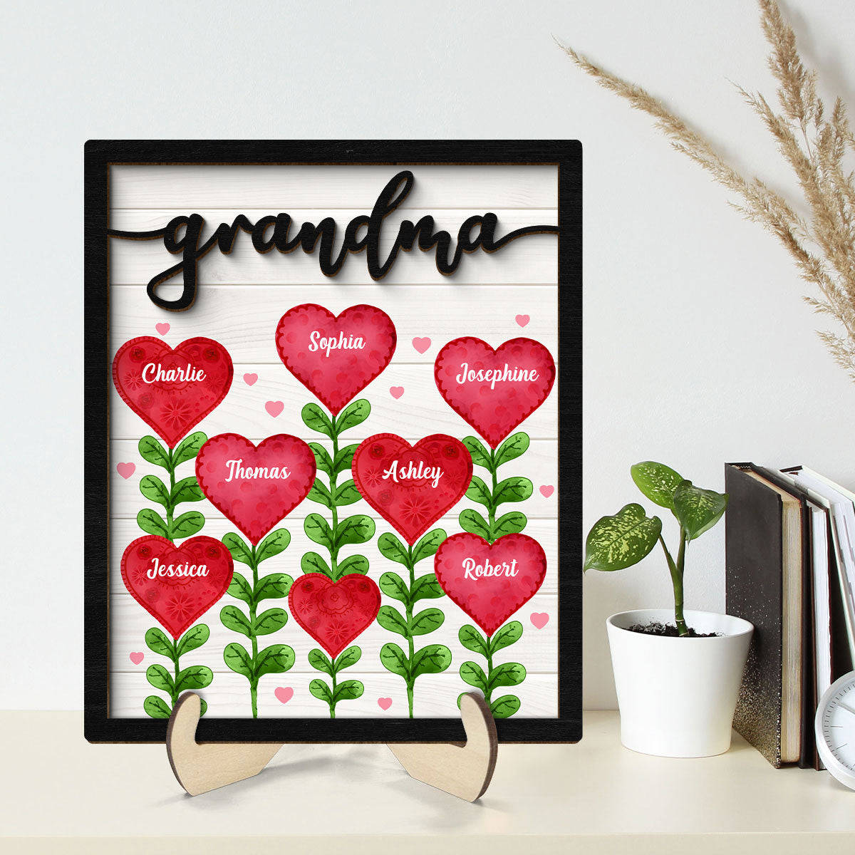 Grandma Mom Heart Tree Personalized 2-layer Wooden Plaque