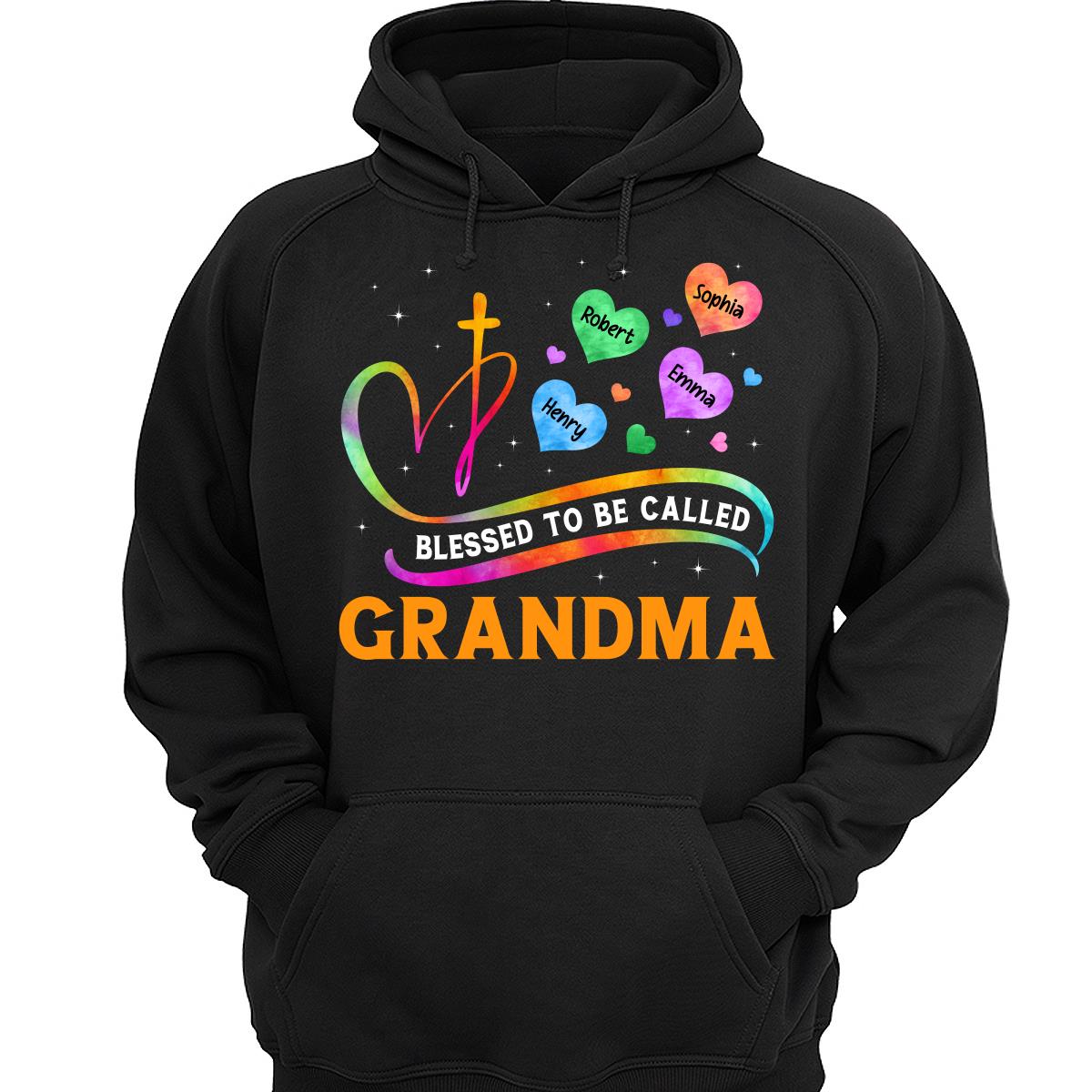 Blessed To Called Grandma Grandkids Colorful Heart Cross Personalized Shirt
