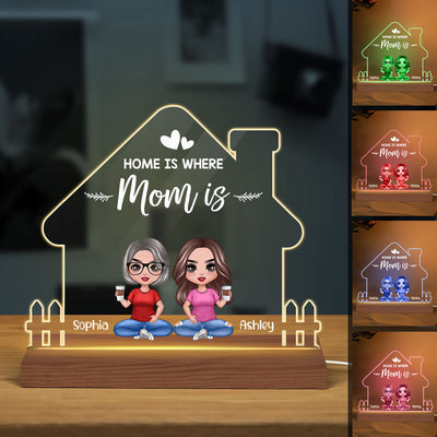 Home Is Where Mom Is Mother’s Day Personalized House Shape Acrylic Plaque LED Night Light