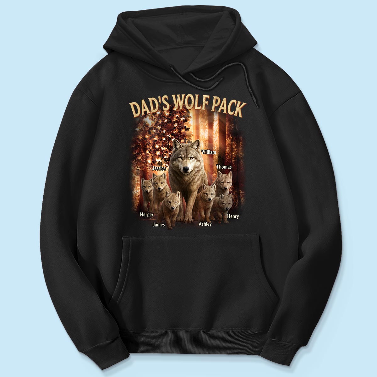 Dad's Wolf Pack Nation Flag Forest Personalized Shirt| Coolest Father's Day Gift For Dad, 4th of July Shirt