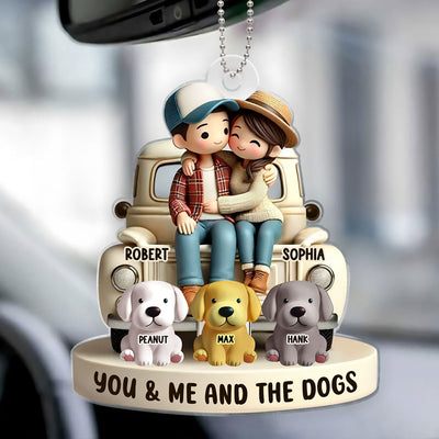 3D Effect Couple On Truck You Me And The Dog Cats Personalized Acrylic Car Hanger Ornament, Heartfelt 2025  Gift For Couple, For Dog Lovers, Cat Lovers