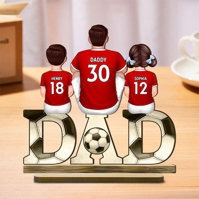 Soccer Dad & Kids - Personalized 2-Layered Wooden Plaque - Gift For Dad, Gift For Husband, Gift For Grandpa