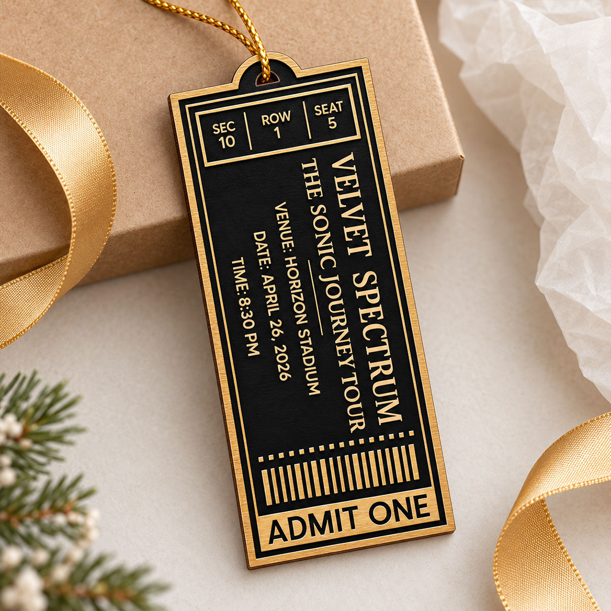 Custom Concert Ticket - Personalized Wooden Ornament - Christmas Favorite Music Keepsake Gift for Daughter, Son, Best Friends