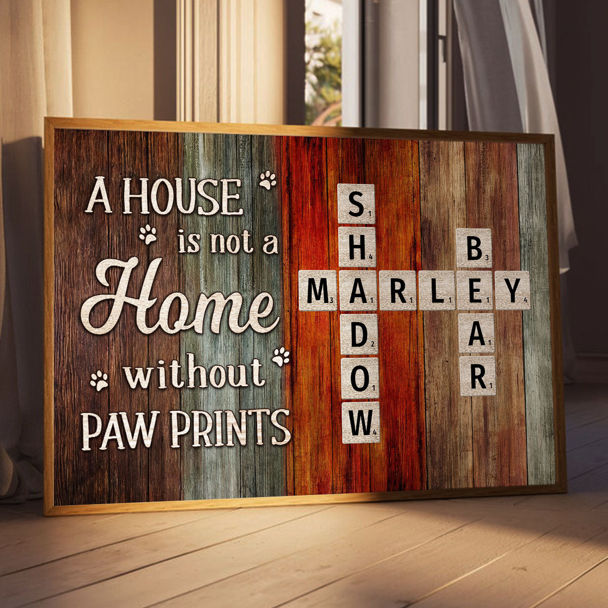House Is Not Home Without Paw Prints Colorful Palette Crossword Puzzle Art Personalized Poster