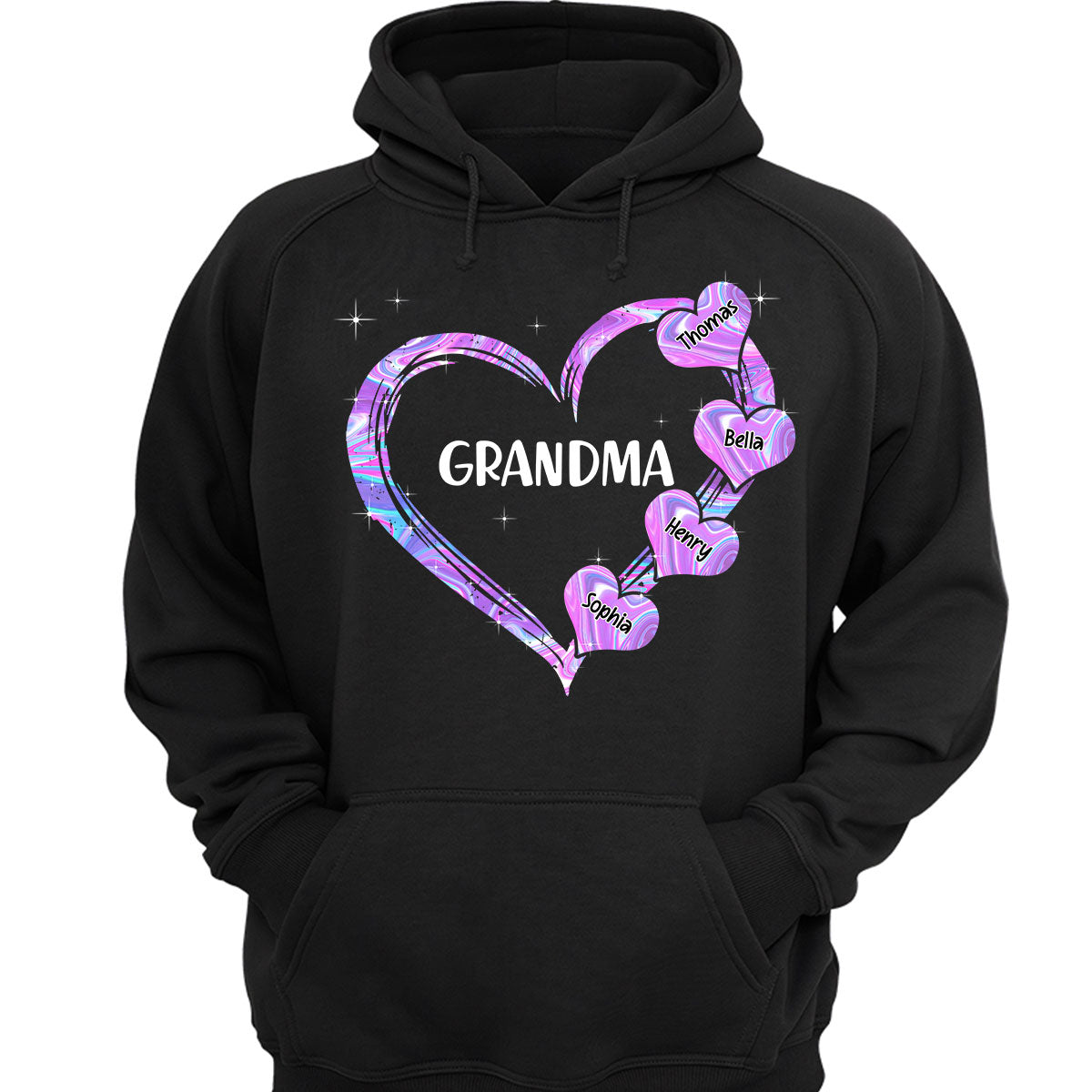 Hologram Grandma Hearts Grandkids Names Personalized Shirt