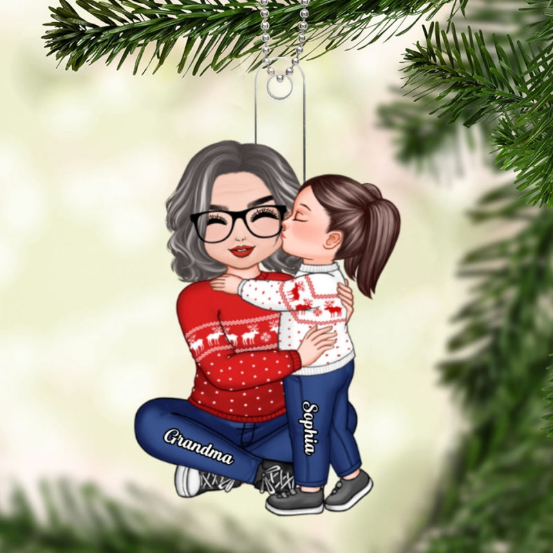 Doll Grandkid Kissing Grandma Christmas Gift For Granddaughter Personalized Acrylic Ornament