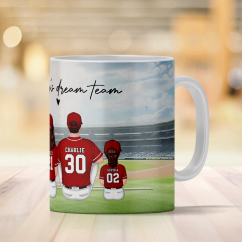 Daddy's Team Baseball Family Sitting Personalized AOP Mug, Perfect Gift For Dad, Grandpa, Husband