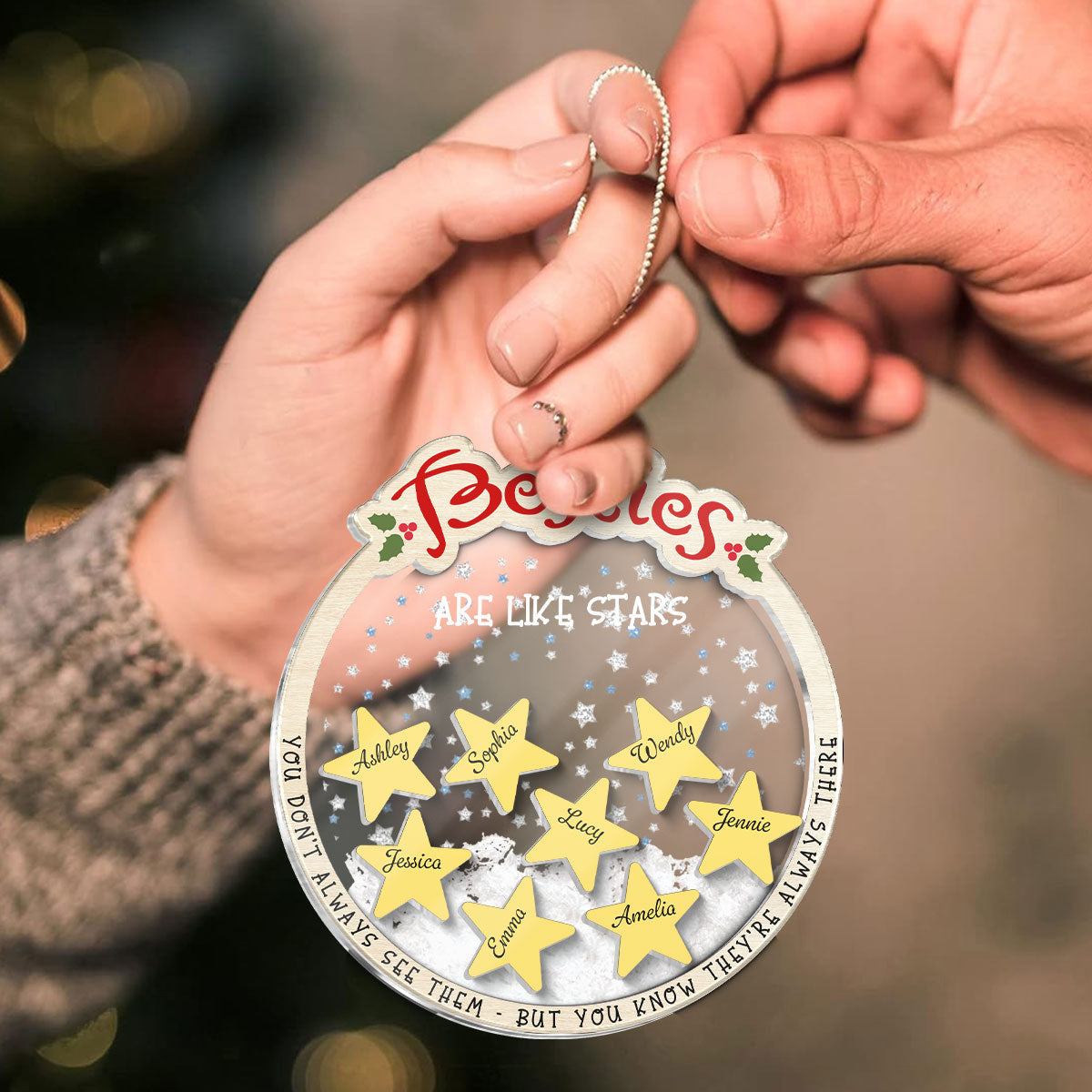 Sisters Besties Are Like Stars They're Always There Personalized 4D Shaker Ornament, Christmas Gifts For Sisters, Siblings, Best Friends