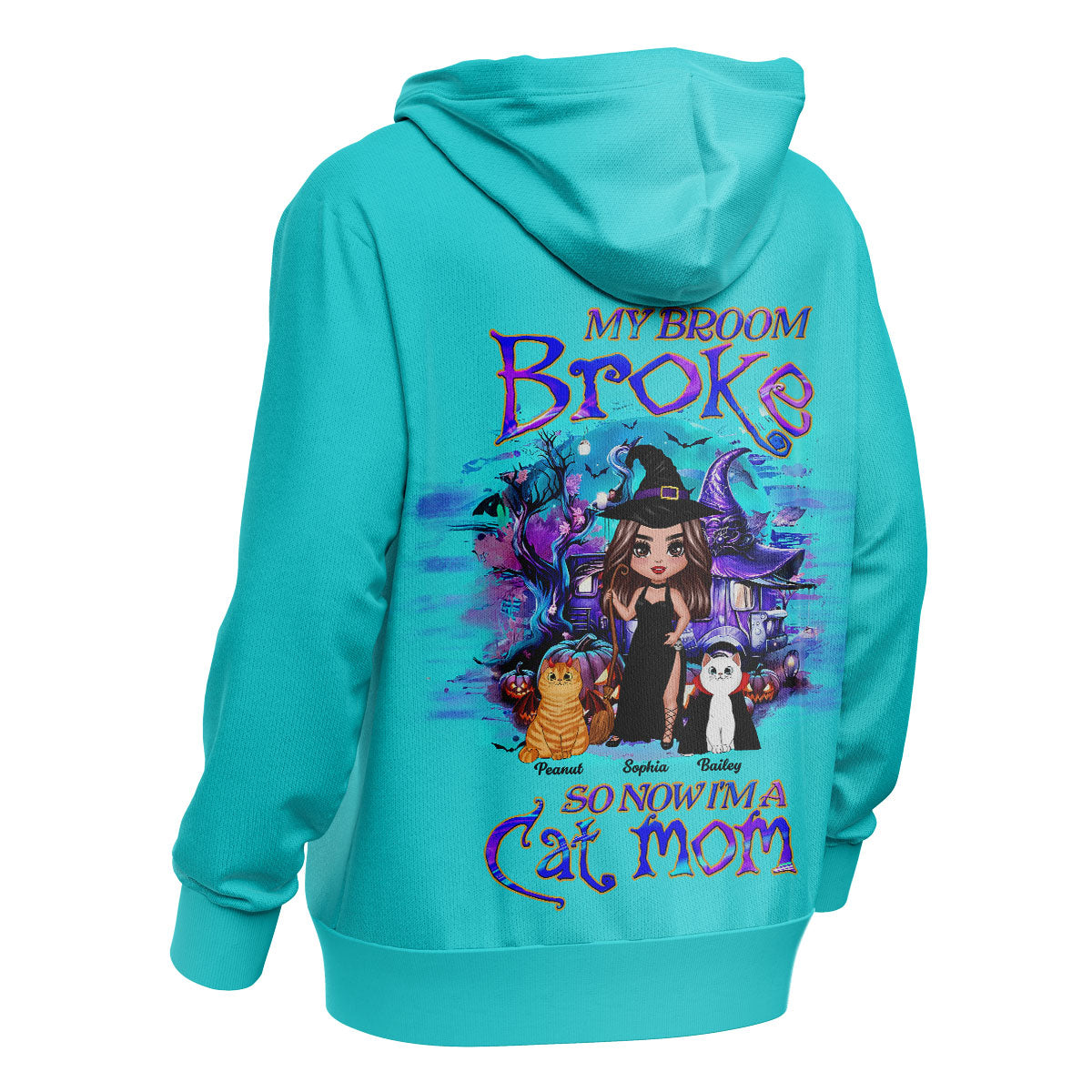 My Broom Broke So Now I'm A Cat Mom Halloween Personalized Hoodie