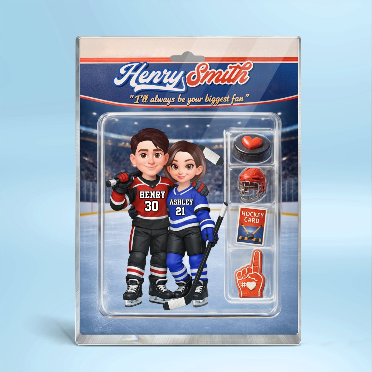Hockey Couple I'll Always Be Your Biggest Fan Custom Action Figure - Personalized Acrylic Block Plaque - Sentimental Gift for Him