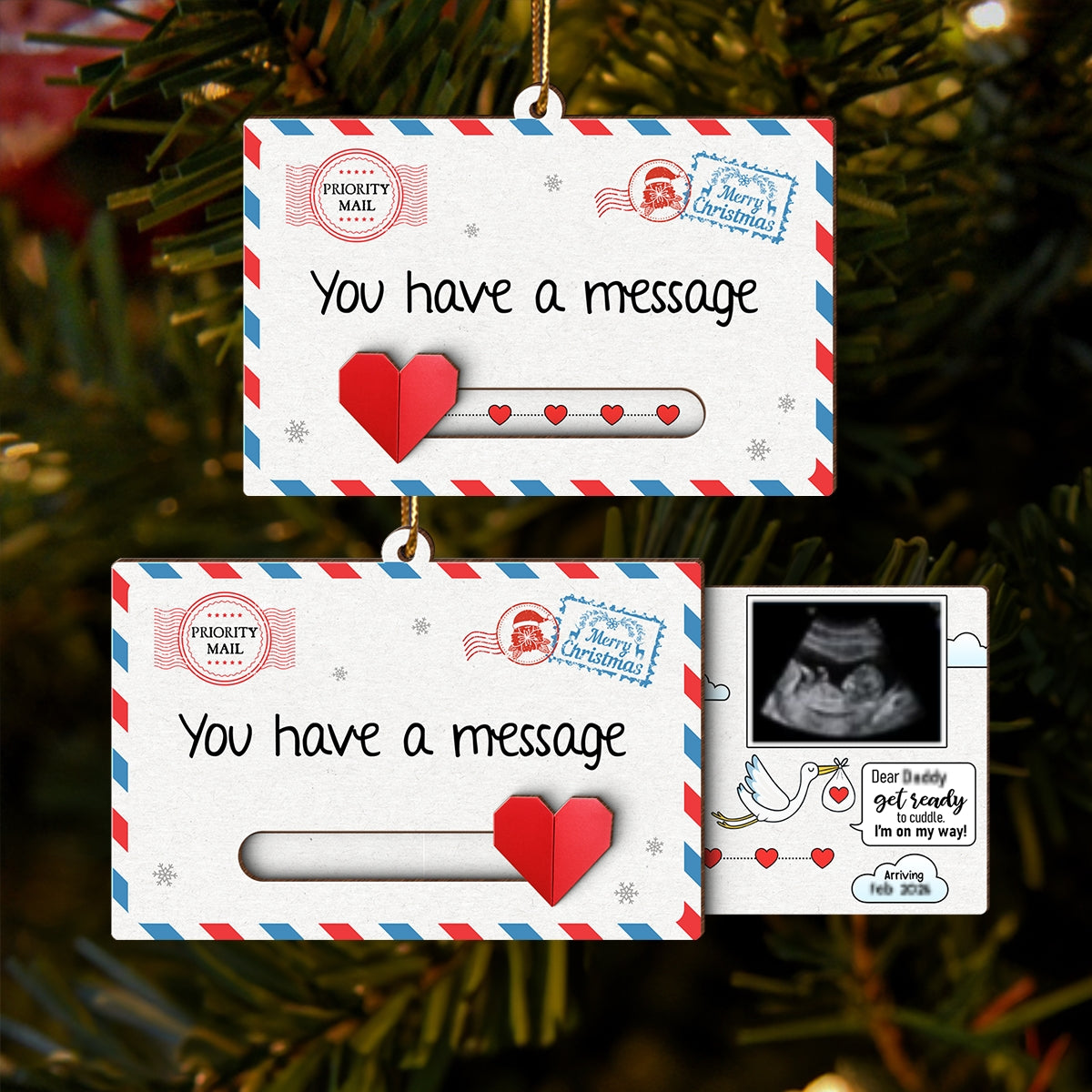 New Baby Reveal Hidden Message - Personalized Slider Ornament - Family, Daddy, Grandparents pregnancy announcement gift