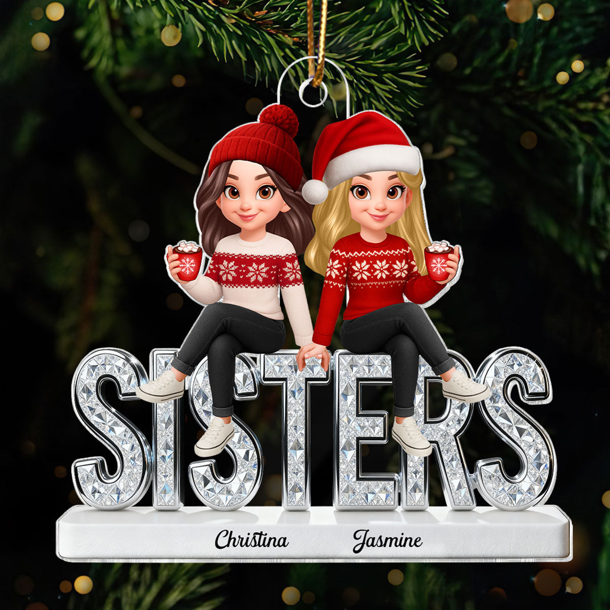 [BUY 1 GET 1 FREE] 3D Shinning Effect Sisters Forever Christmas - Personalized Acrylic Ornament - Gift For Sisters