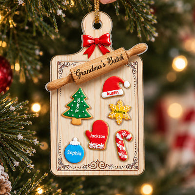 Grandma’s Batch Baking Board - Personalized Acrylic Ornament, Cookies with Names, Christmas Tree Decoration, Gift for Grandma, Mom
