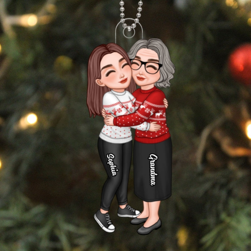 Grandma & Grandkid Hugging Christmas Gift For Teenage Adult Granddaughter Grandson Grandchildren - Personalized Acrylic Ornament - Gift For Teenage Adult Granddaughter Grandson Grandchildren