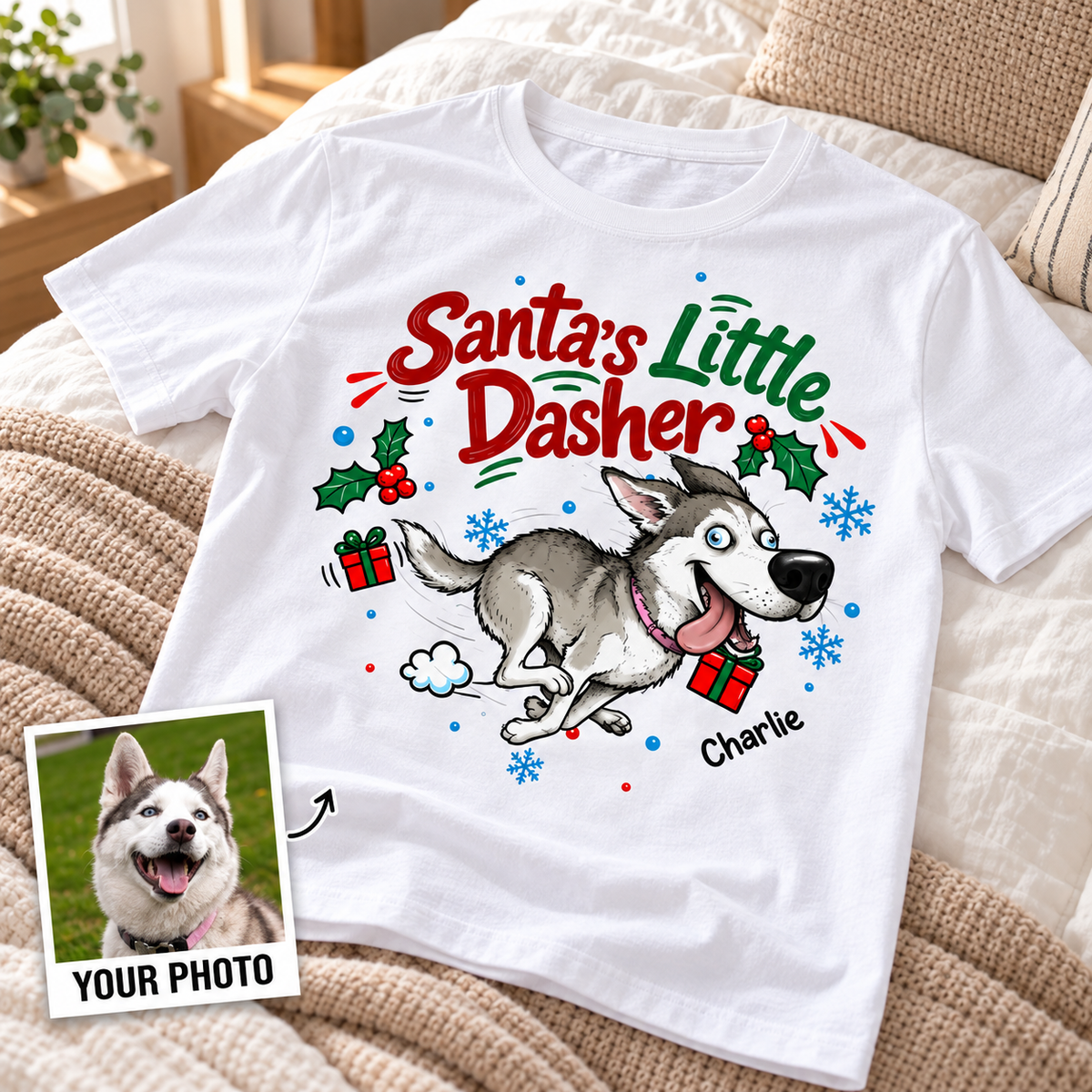 Merry Zoomies Quirky Dog Portrait From Your Custom Pet Photo - Personalized Shirt - Funny Christmas Gift For Dog Lover