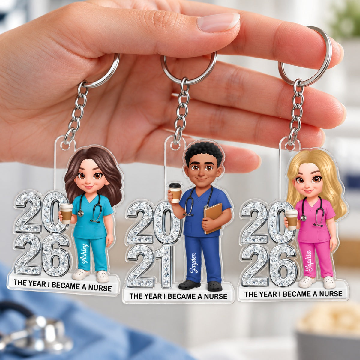 The Year I Became A Nurse - Personalized Acrylic Keychain - Christmas Gift, Graduation Gift For Nurse, Milestone Keepsake For Healthcare Workers