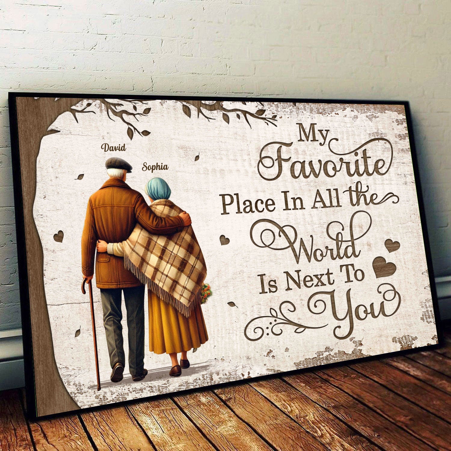 Favorite Place In The World Old Couple Growing Old Together Walking Personalized Poster, Heartfelt Gift For Him, For Her