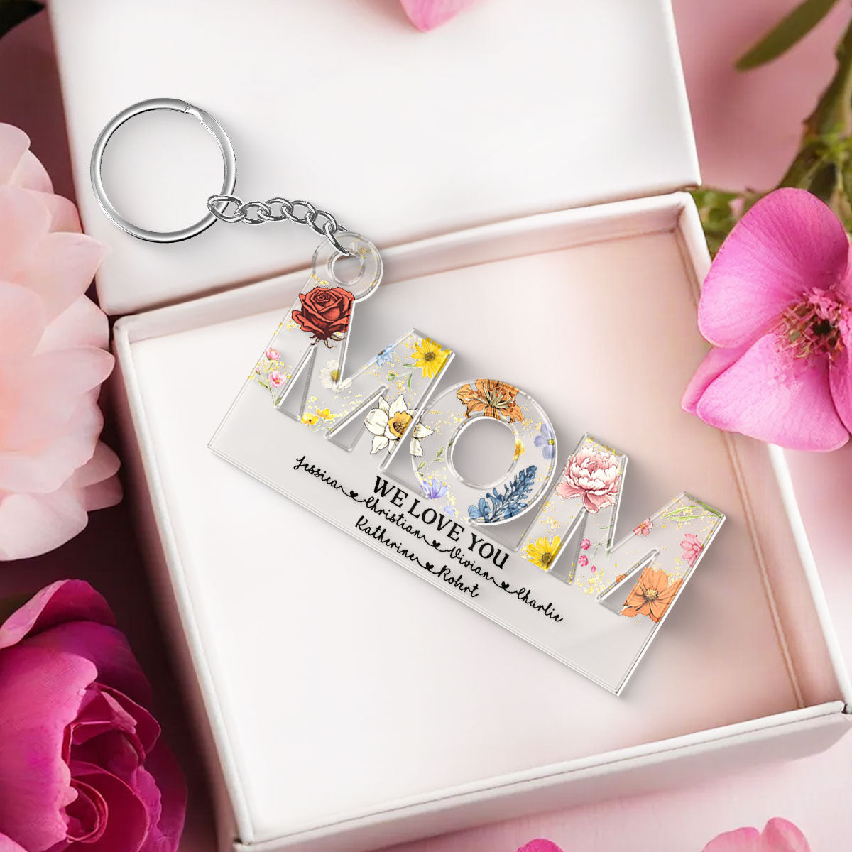 Mom Birth Month Flower Personalized Acrylic Keychain, Gift For Mom