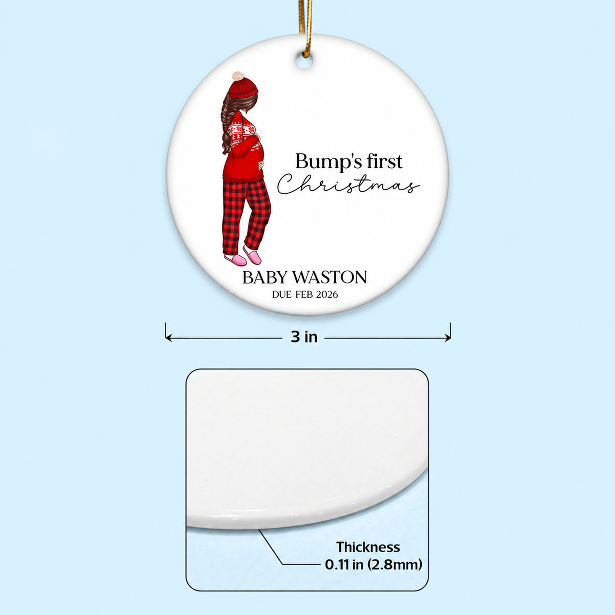 Pregnant Mom Baby Bump's First 2026 Ornament, - Personalized Ornament