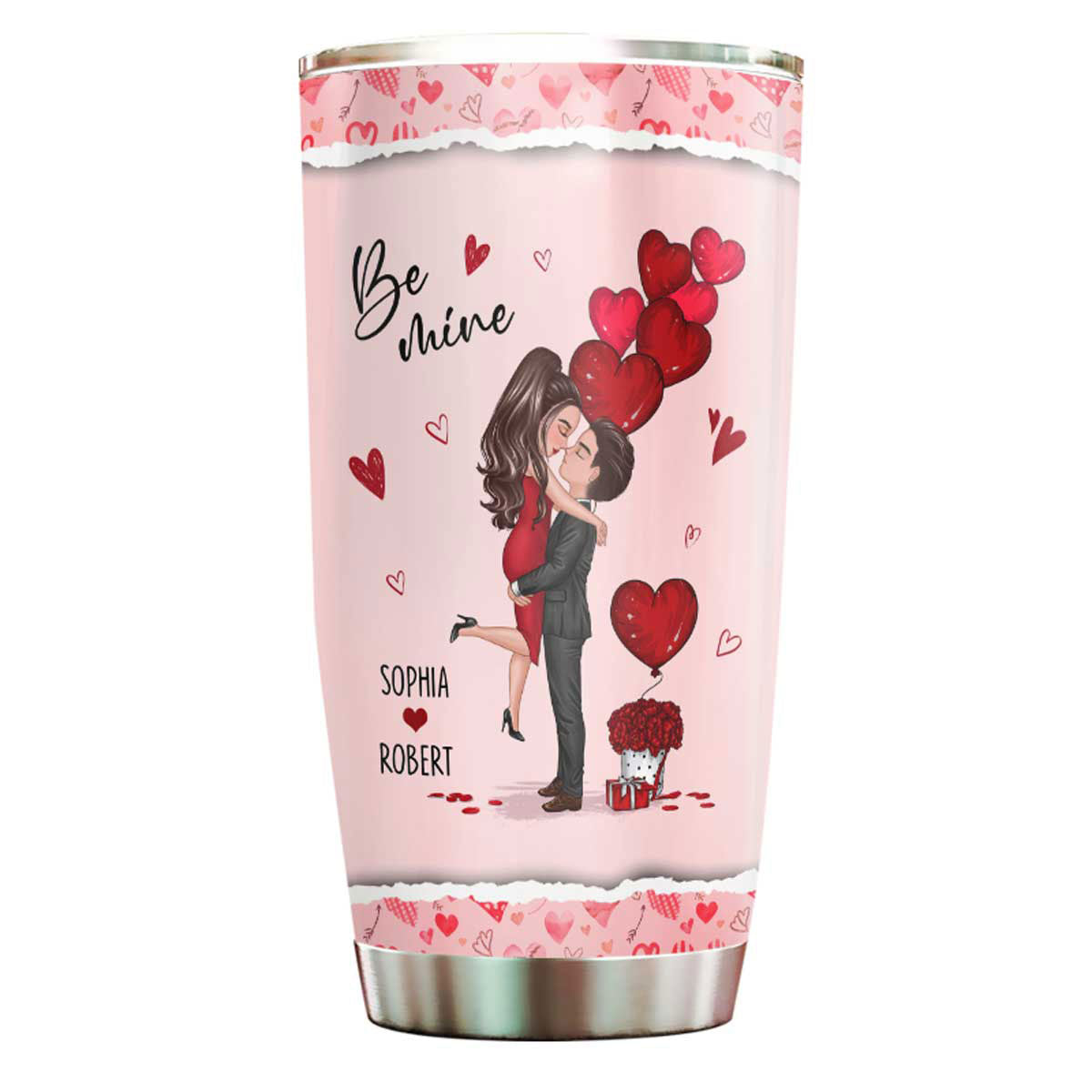 Be Mine Doll Couple Hugging Kissing Personalized Tumbler - Gift For Him Gift For Her