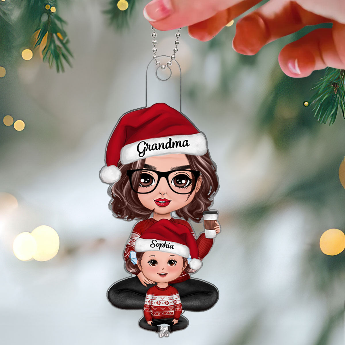 Kid Sitting In Grandma Mom Lap Christmas Gift Personalized Acrylic Ornament