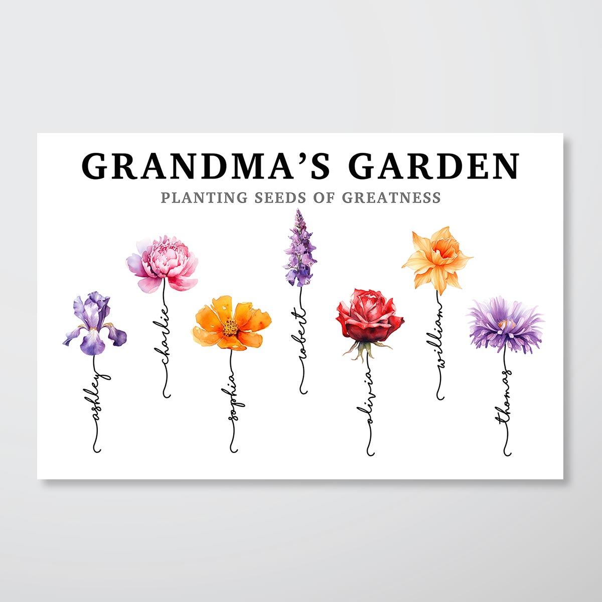 Grandma‘s Garden Swirl Names Beautiful Birth Flower Personalized Poster