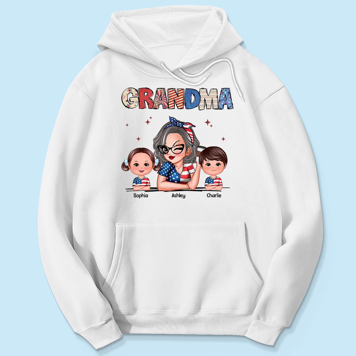 Grandma 4th Of July Sparkly Pattern Personalized Shirt, Independence Day